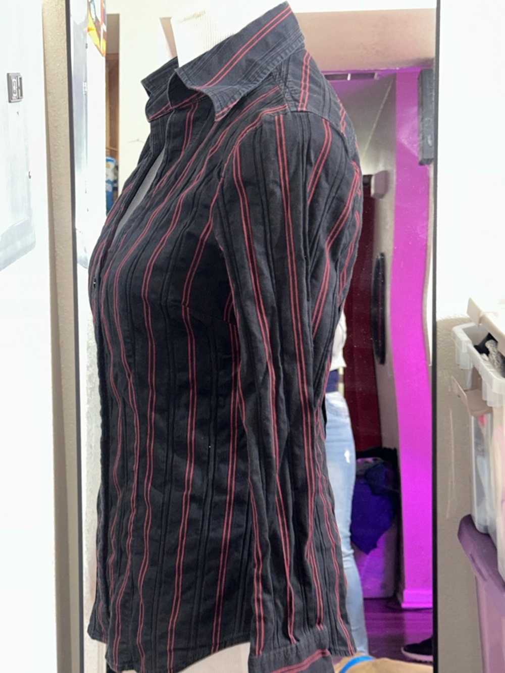 Express Black Button-Down Shirt with Red Stripes size Medium - Picture 2 of 5